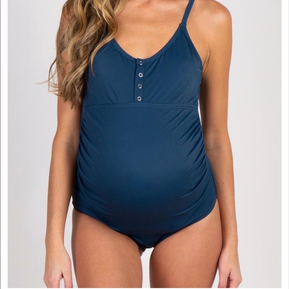 Pink Blush navy blue rubbed one piece swimsuit